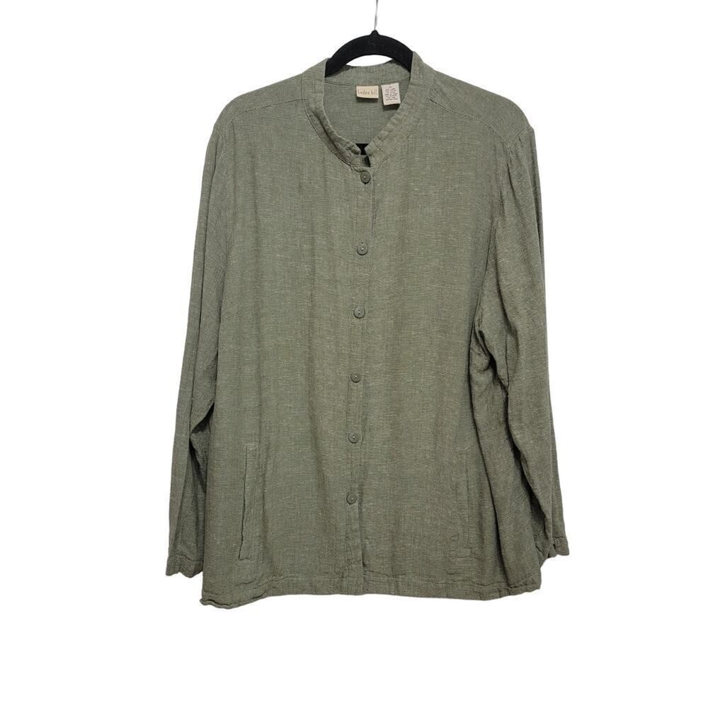 Linden Hill Linen Rayon Blend Jacket Green Pockets Size XL Coastal Grandma